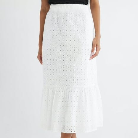 Falda midi de algodón con ojales Falda midi de algodón con ojales