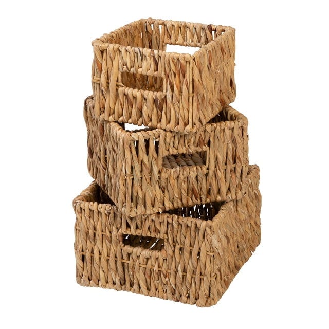 Set of 3 Square Nesting Wicker Baskets