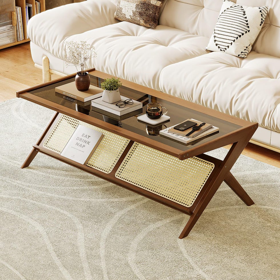 Mid-Century Modern Coffee Table with Glass Top