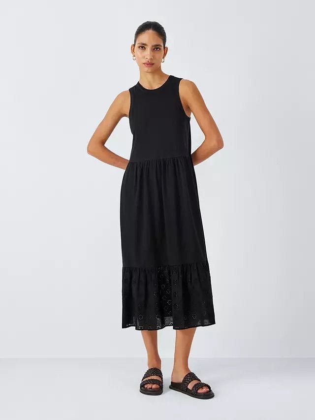 Tiered Jersey Broderie Midi Dress