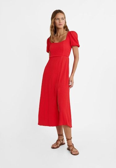 Vestido midi con detalle en la espalda de Stradivarius on line por 30 euros