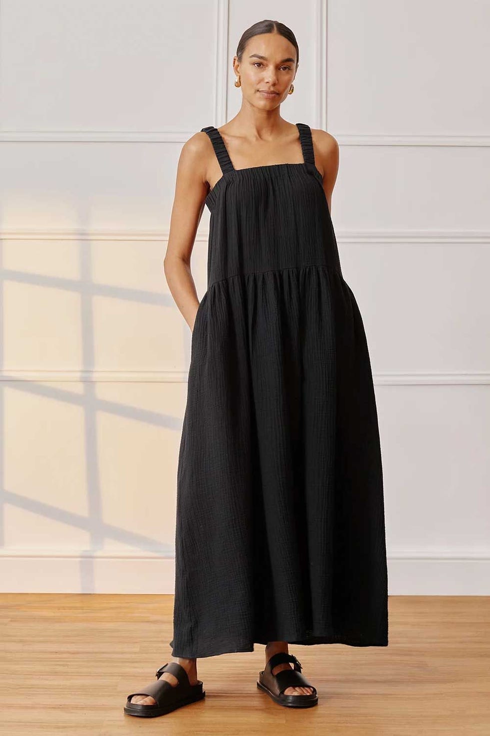 Pure Cotton Square Neck Maxi Smock Dress