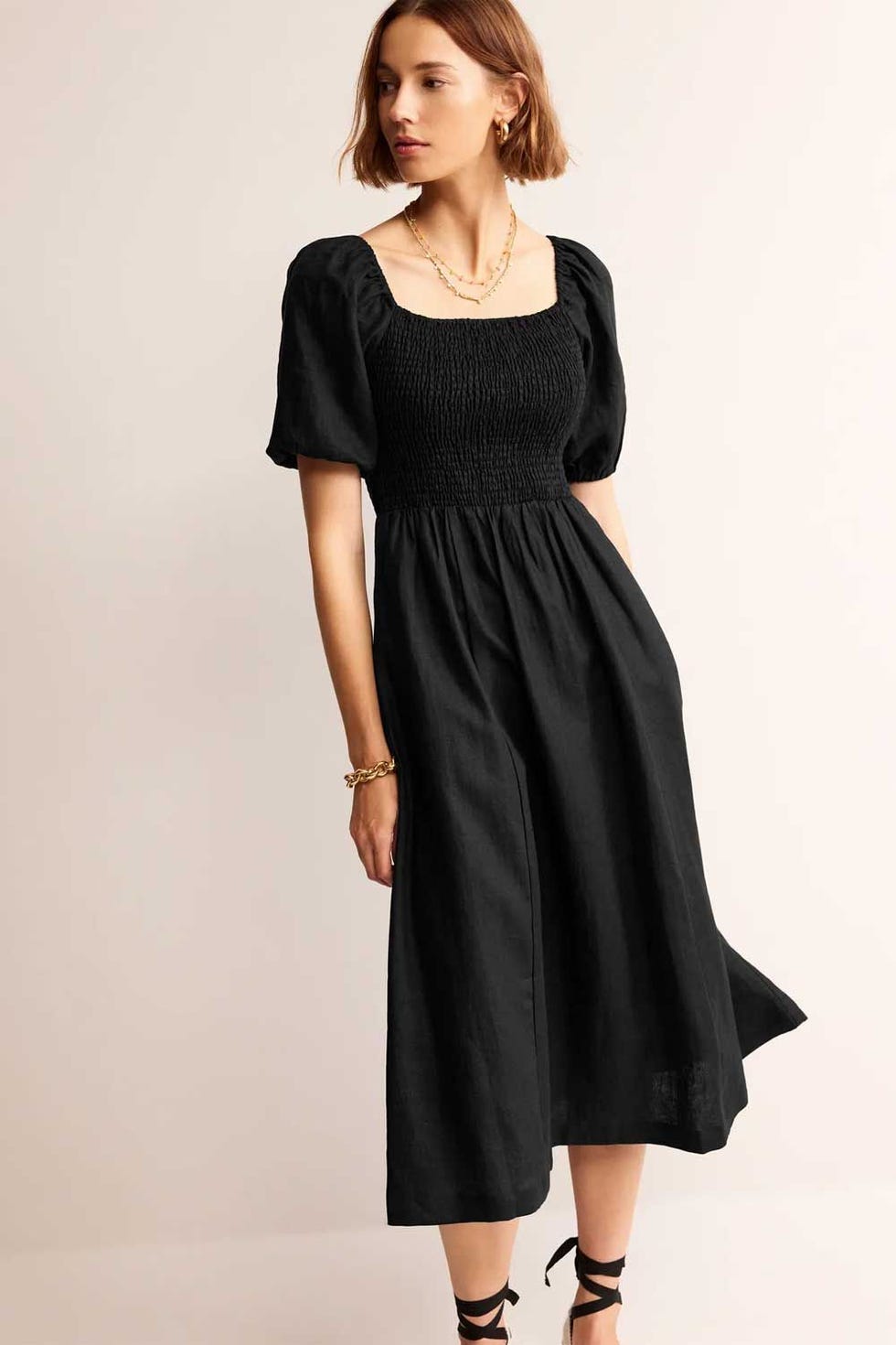Sky Smocked Linen Midi Dress