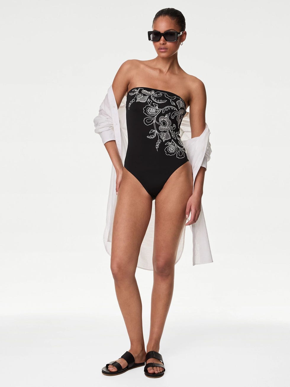 Embroidered Bandeau Swimsuit