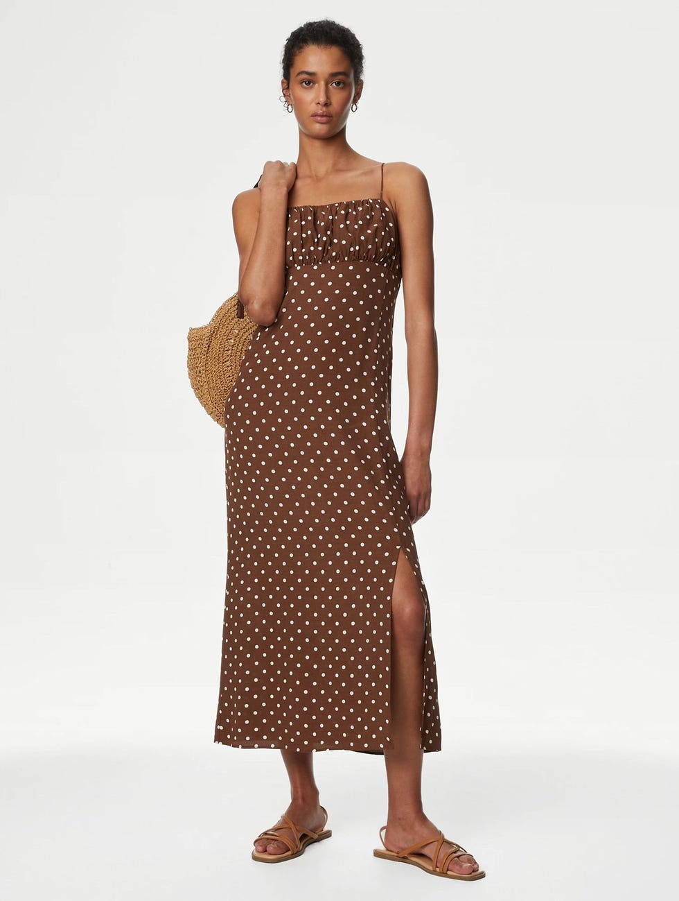 Polka Dot Square Neck Midi Slip Dress