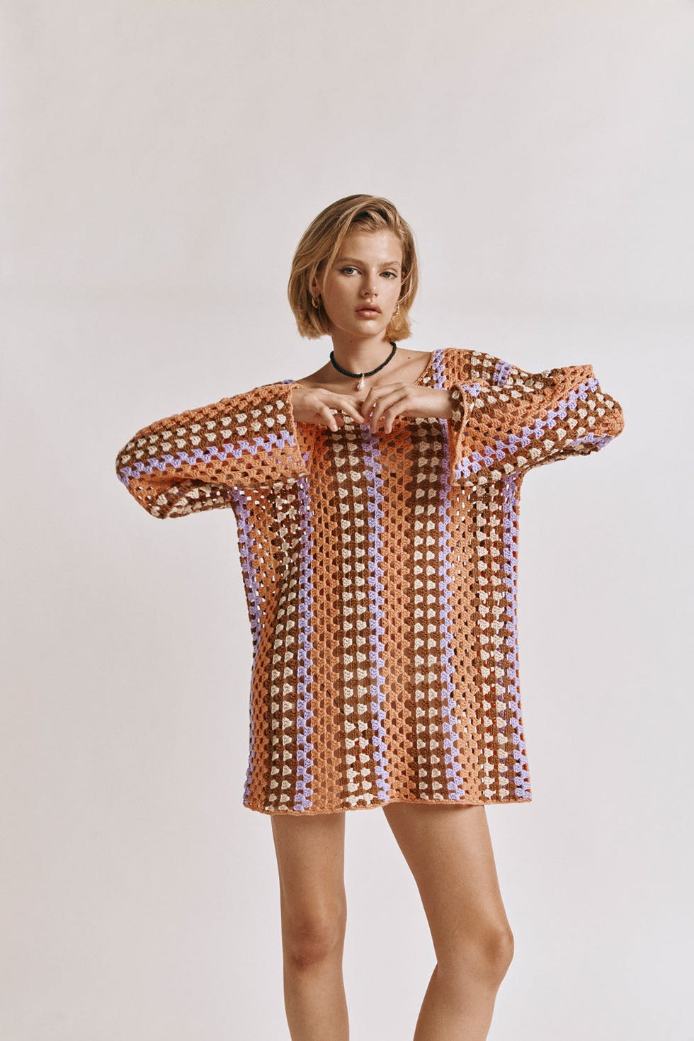 Myra Crochet Minidress in Apricot