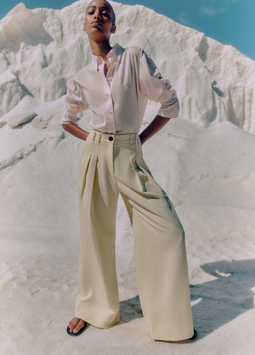 Linen-Blend Pleated Wide-Leg Pant