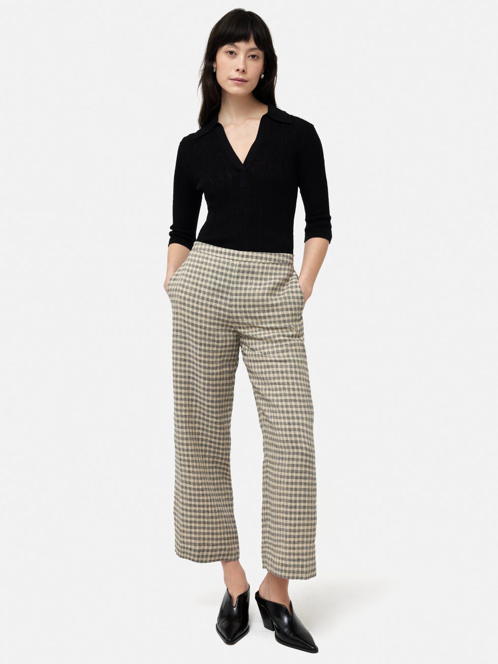 Linen Check Palazzo Trouser