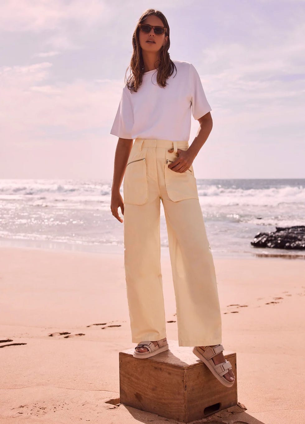 Yellow Cotton Cargo Trousers