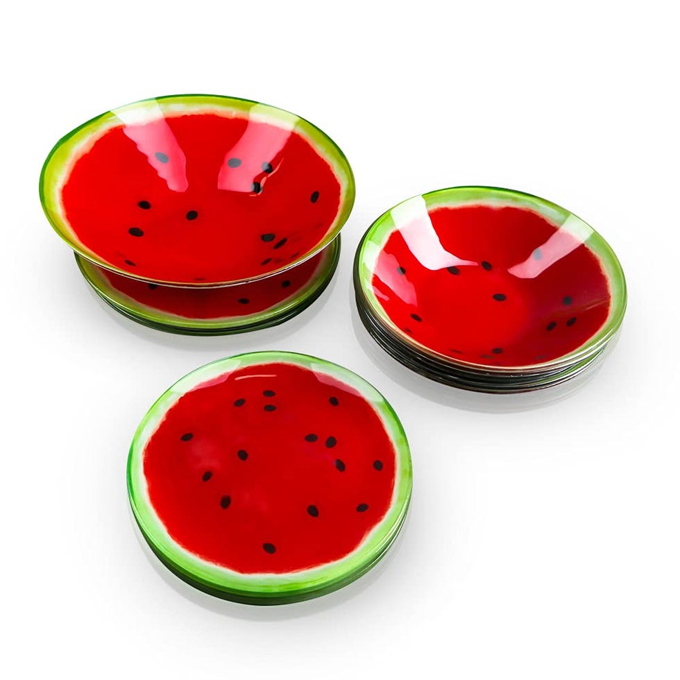 Vajilla de cristal de 19 piezas, para 6 personas, 6 platos hondos, 6 platos de postre, 1 ensaladera (sandía)