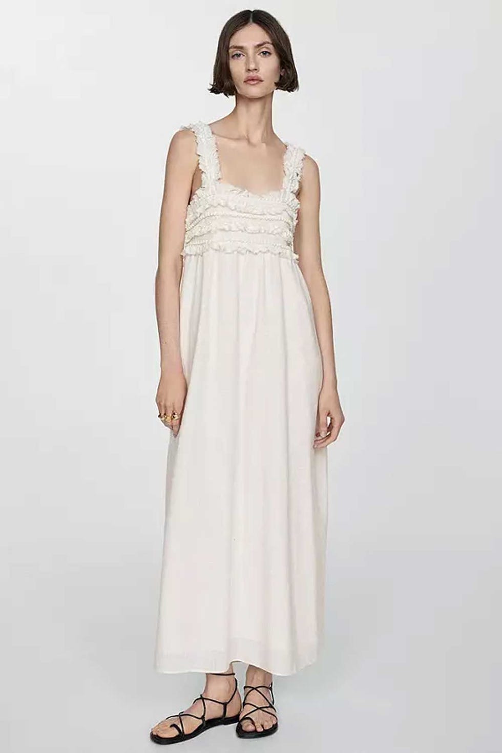 Ruffle Detail Cotton Maxi Dress, White, 8