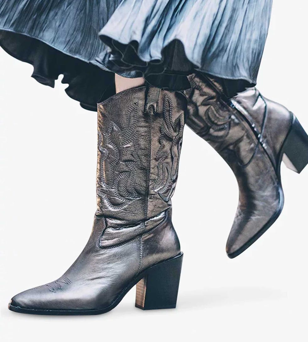 Leahannie Leather Cowboy Boots, Pewter