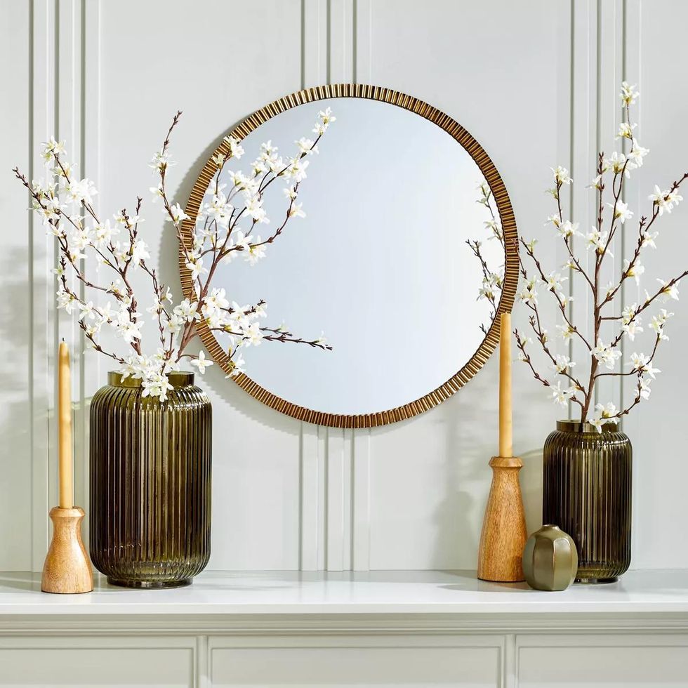 Pleated Brass Round Wall Mirror 