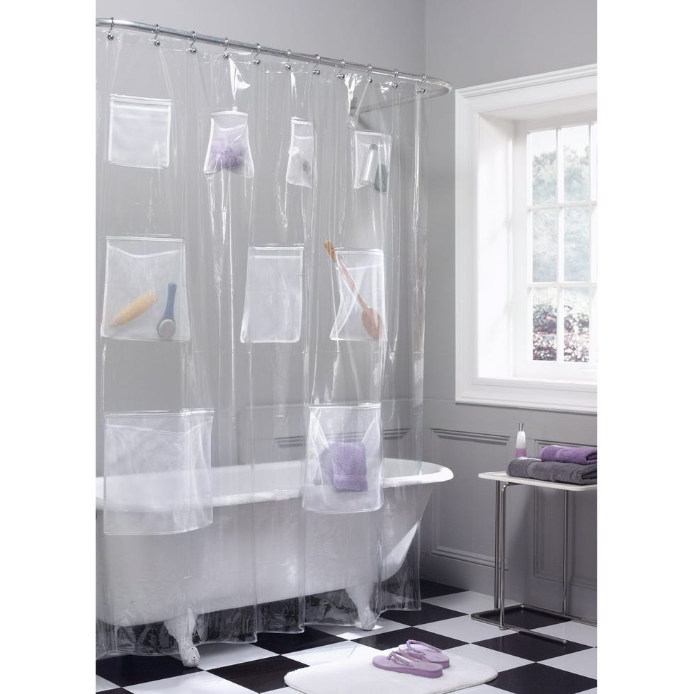 Clear Shower Curtain With Storage Pockets