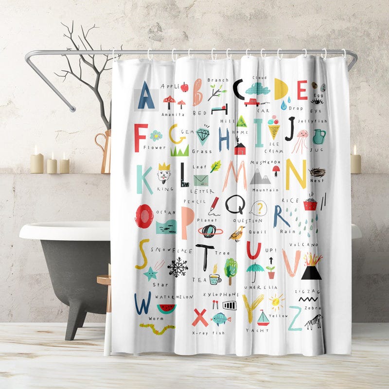 Hand-Drawn Alphabet Shower Curtain