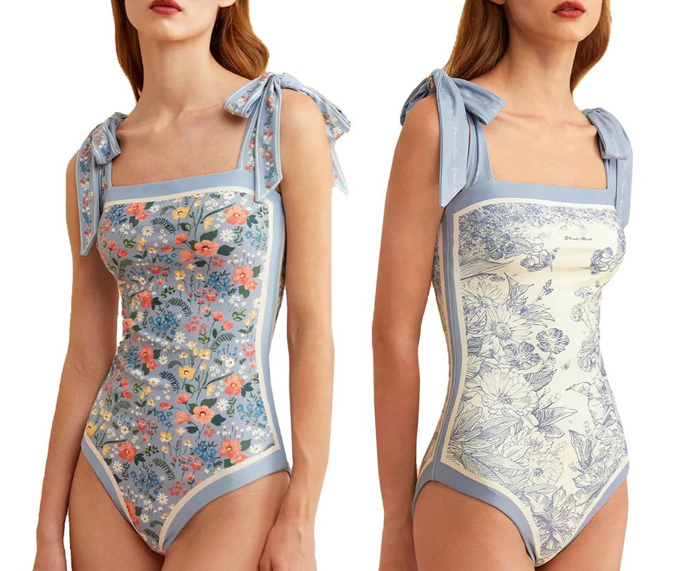 Floral One Piece Square Neck Reversible Swimsuit