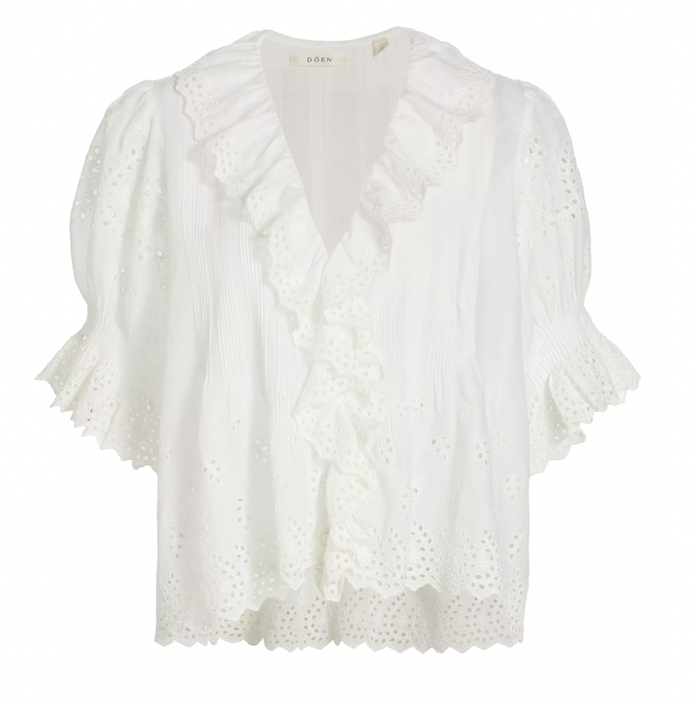 Henri ruffled pintucked broderie anglaise cotton top