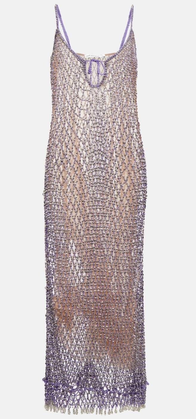 Beaded fishnet midi dress