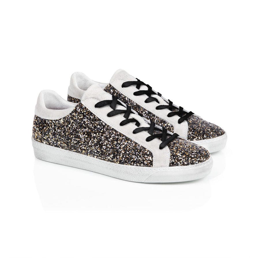 Cru: Black & Gold Glitter Trainers