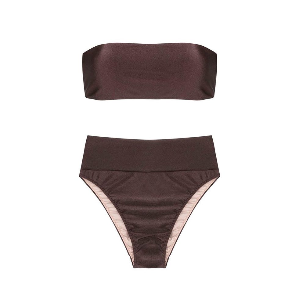 New Pois Solid High-Leg Bandeau Bikini