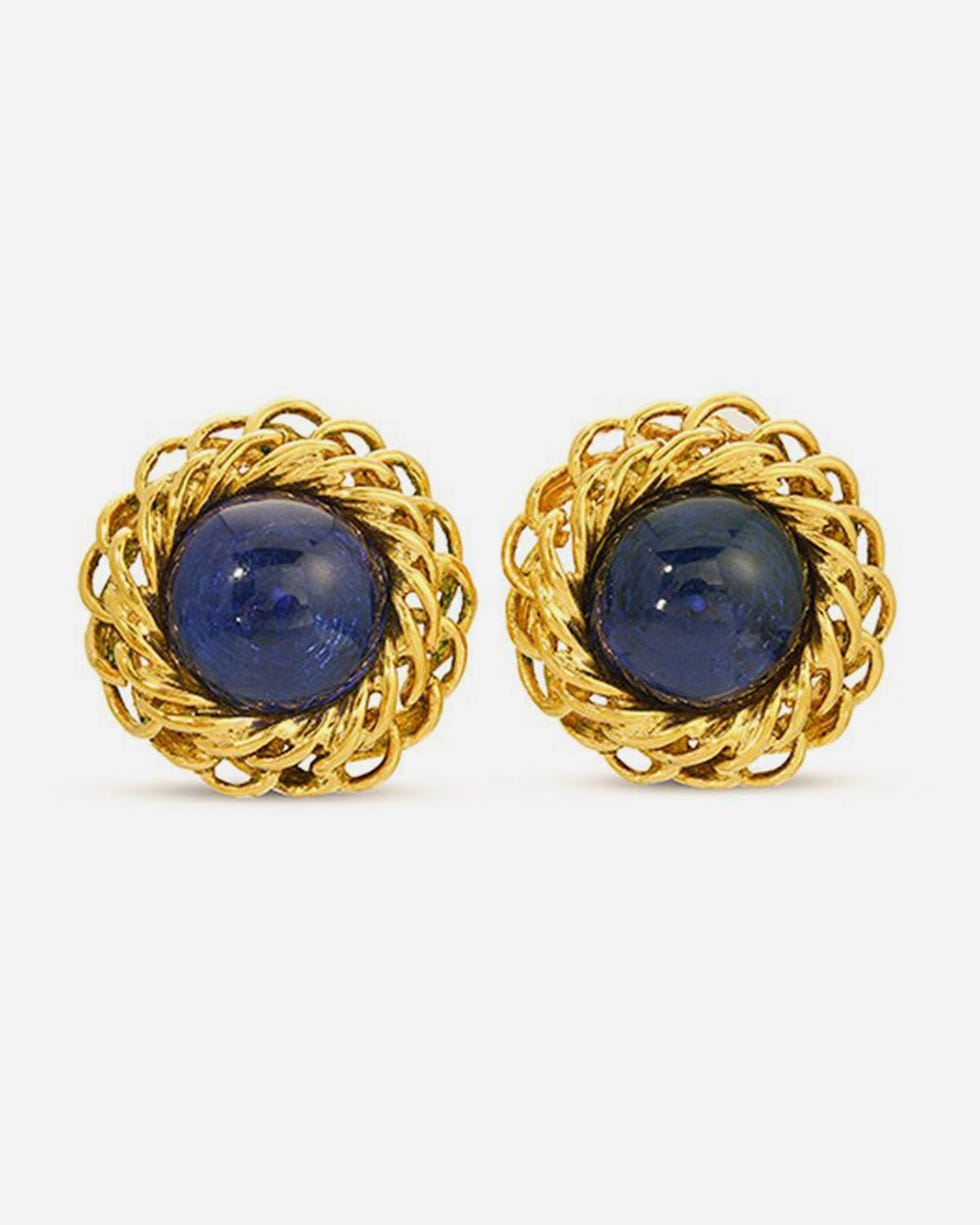 Vintage Large Woven Blue Gripoix Clip On Earrings