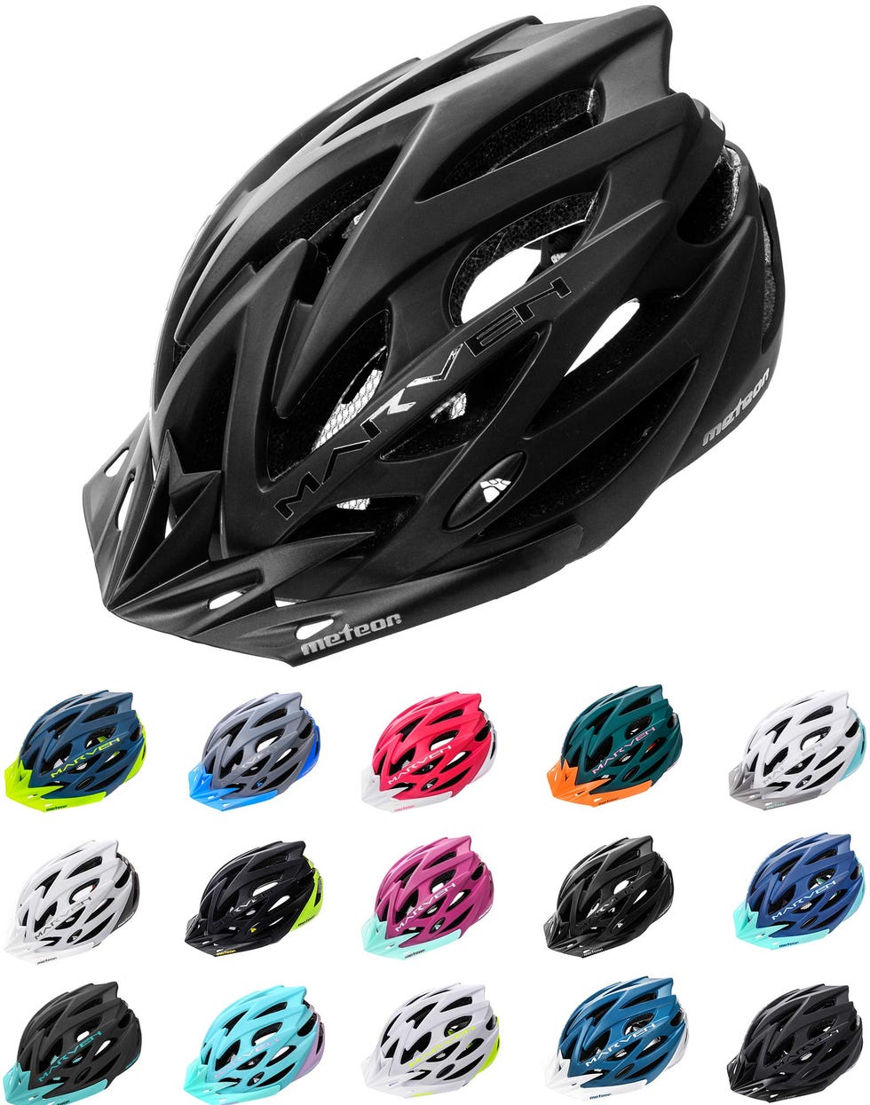 meteor Casco Bici per Giovani e Adulti Donna e Uomo Caschi per Downhill Enduro Ciclismo MTB Helmet Ideale per Tutte Le Forme di attività in Bicicletta Marven (M(55-58cm), Nero)