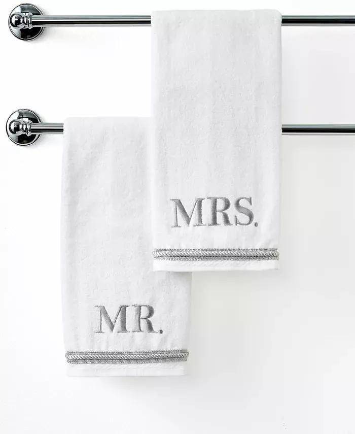 Mr. & Mrs. Embroidered Cotton Hand Towel