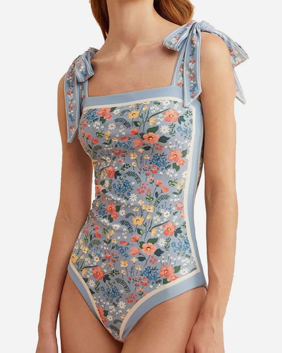 Floral One Piece Square Neck Reversible Swimsuit