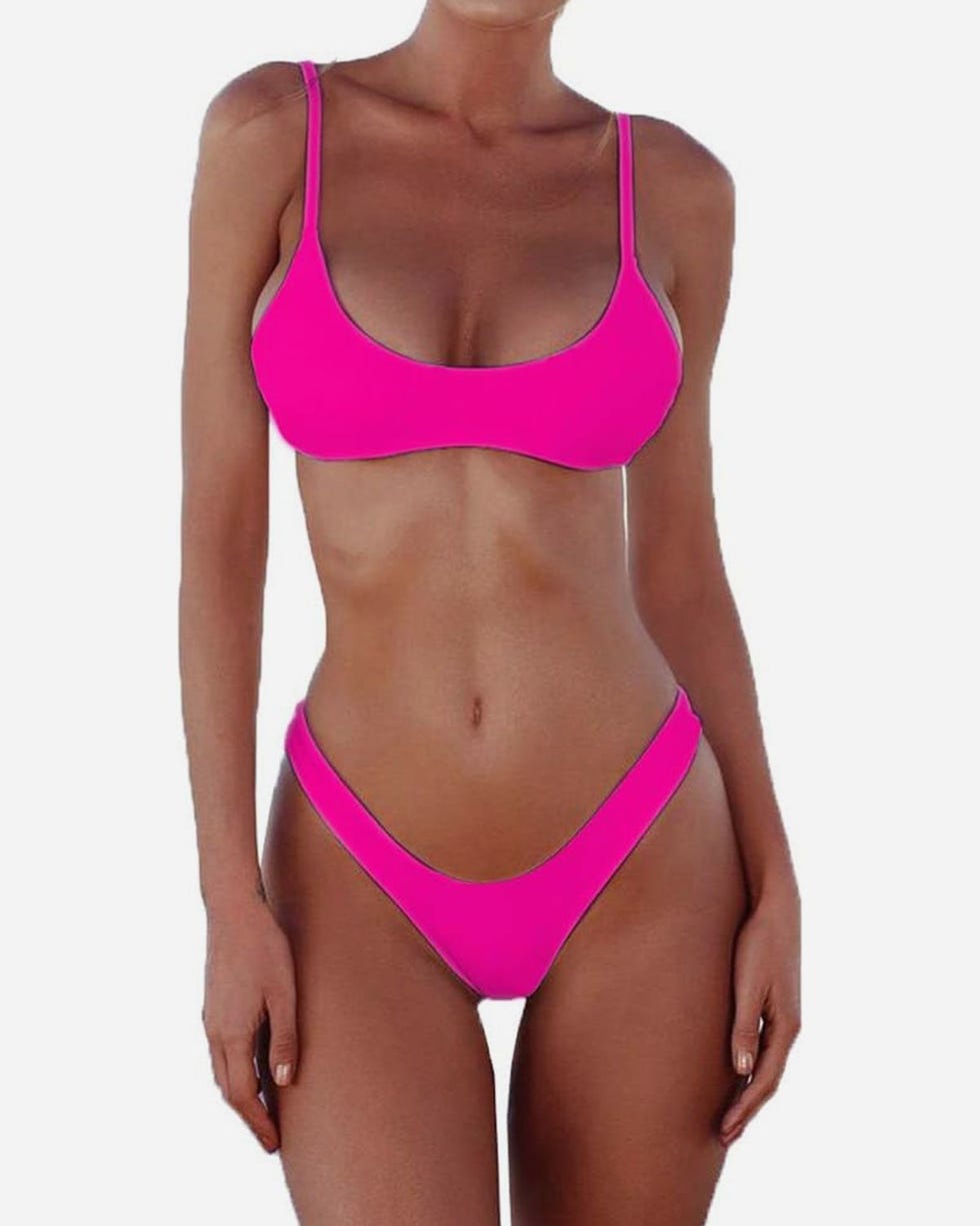 Solid Scoop Neck Bikini Swimsuit 