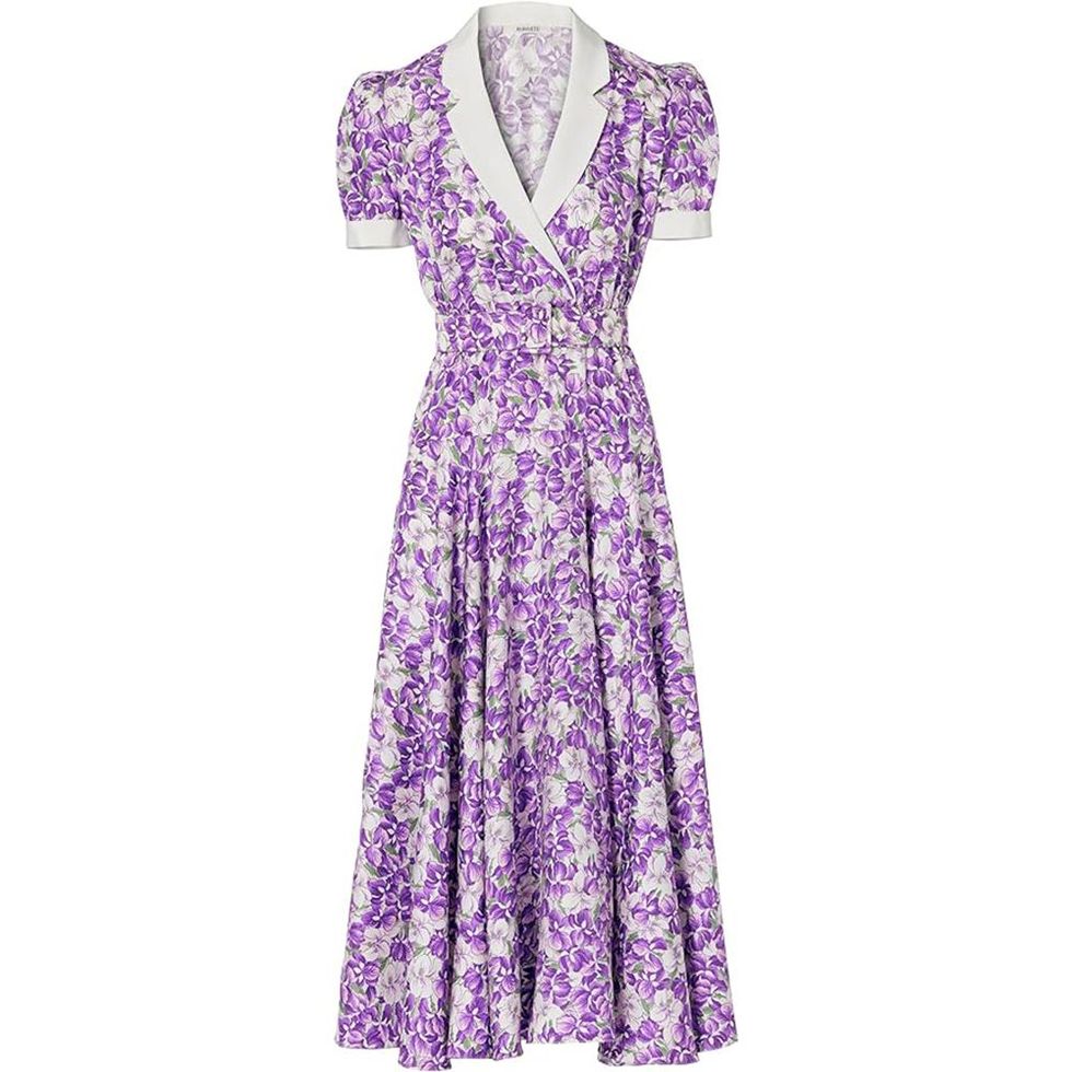Purple Iris Printed Silk Twill Collared Dress