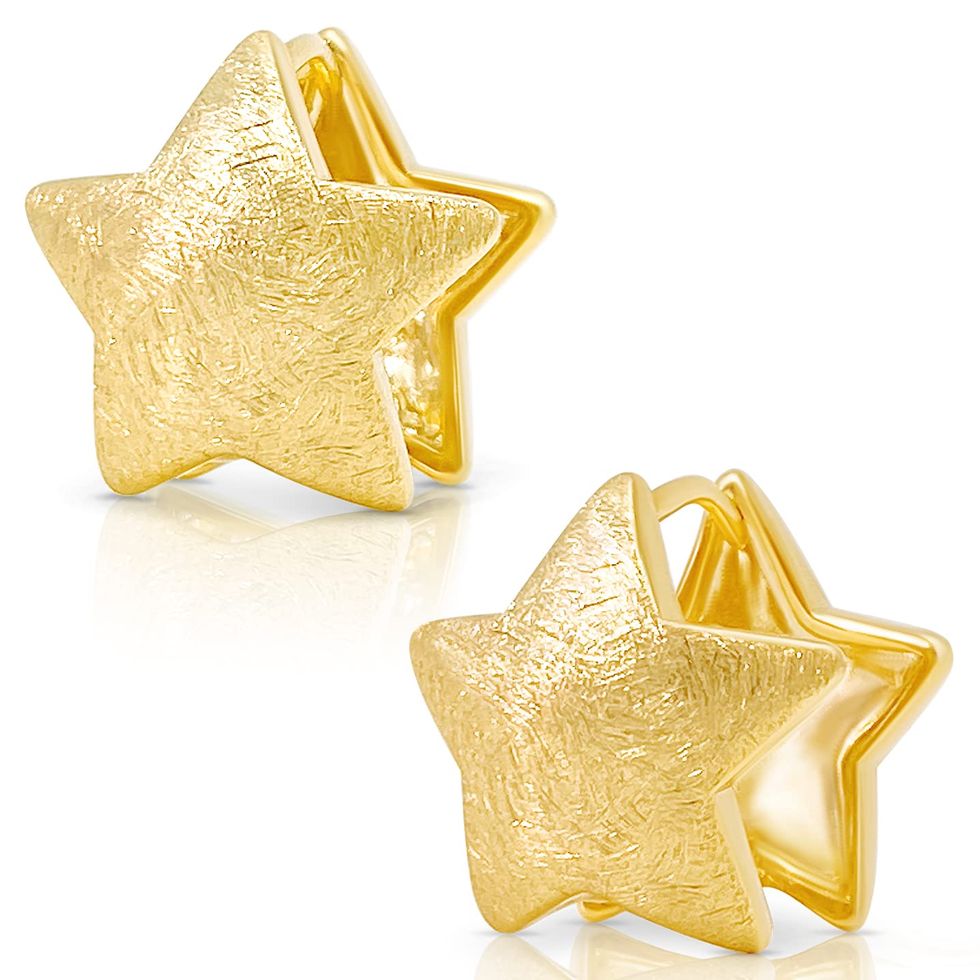 White Gold Plated Star Reversible Huggie Earrings 