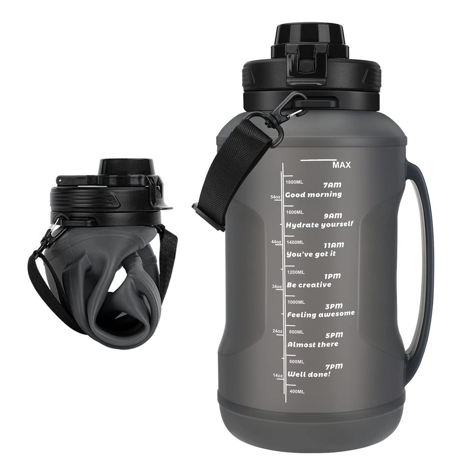 Victop 2L Pieghevole Borraccia con Cannuccia Bottiglia d'Acqua di Silicone, Sportiva Motivazionale, con Indicatore del Tempo e Maneggiare per Cycling Fitness Viaggi Palestra