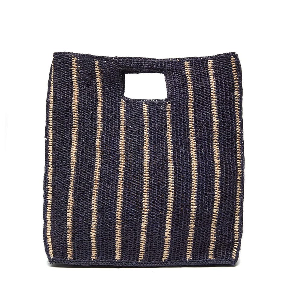 Striped Raffia Handheld Tote Straw Beach Bag 