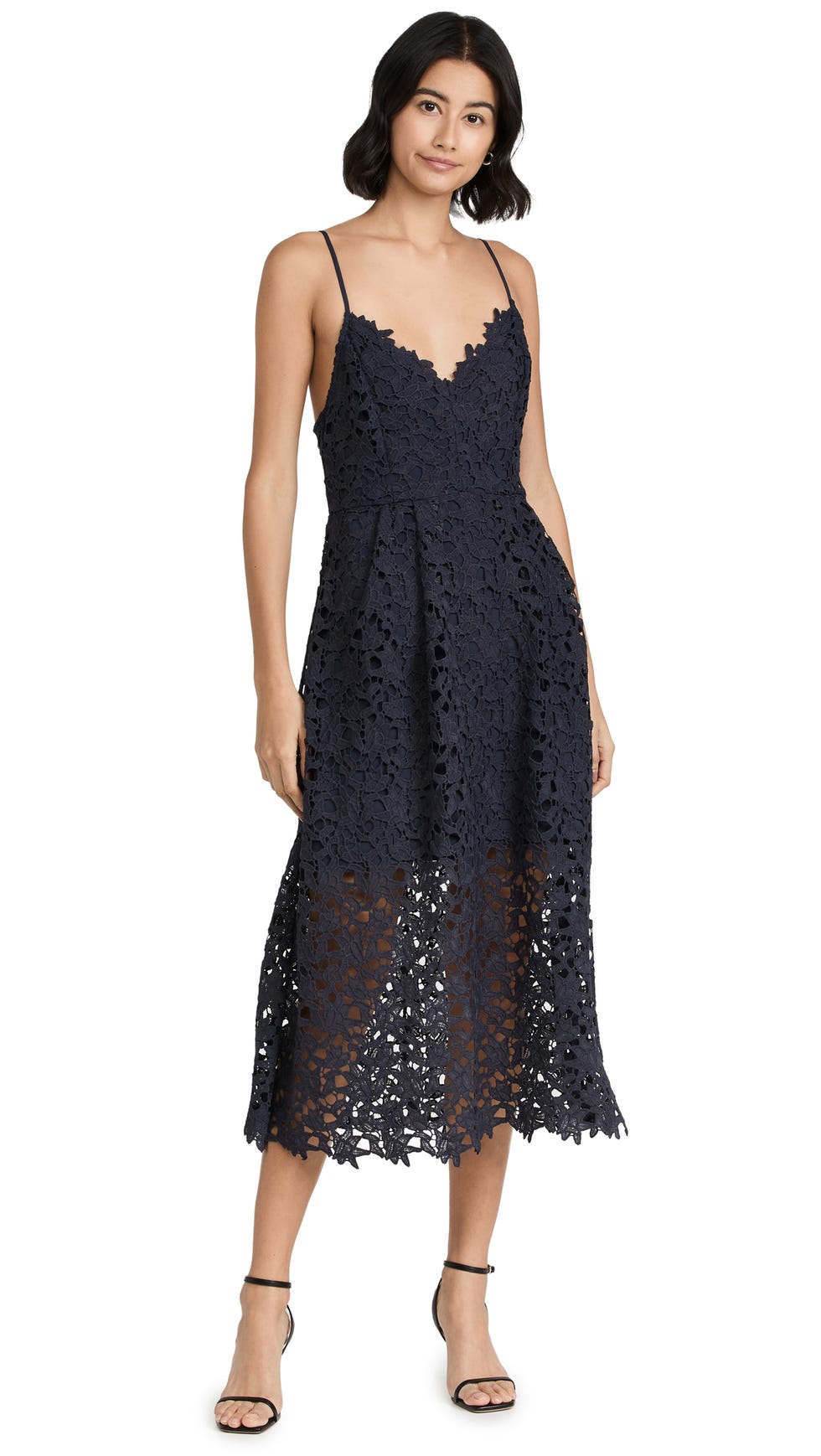 Lace A-Line Midi Dress in Navy