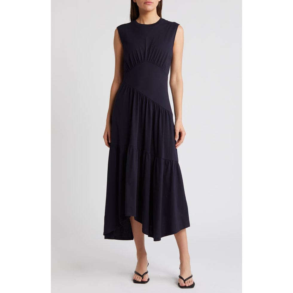 Gathered Seam Organic Cotton A-Line Midi Dress