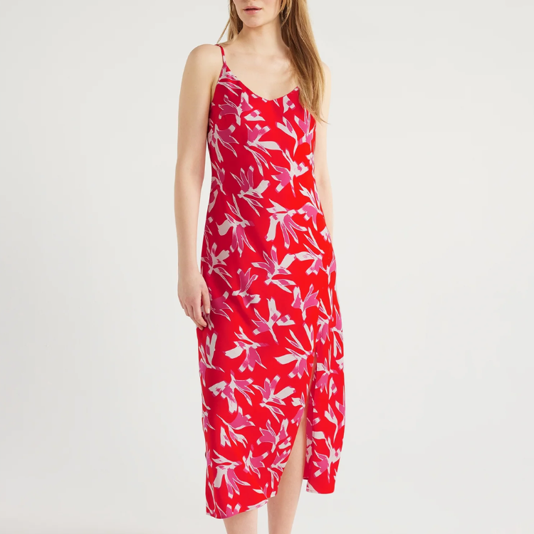 Satin Midi Slip Dress with Side Slit Satin Midi Slip Dress with Side Slit