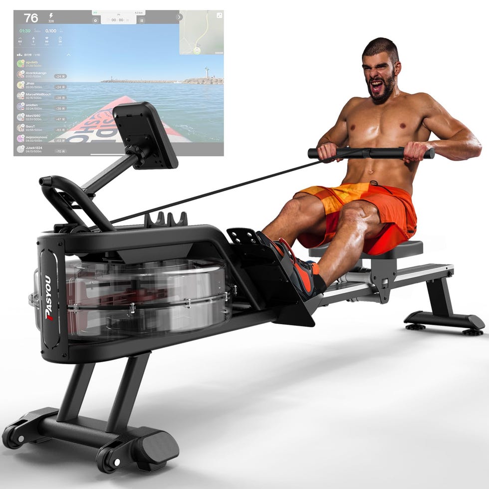 PASYOU Vogatore ad Acqua, Vogatore Pieghevole per la casa, Supporto per iPad per l'allenamento Cardio,Magnetico a 6 Livelli, Guida di Scorrimento in Alluminio, per Fitness Allenamento(PW30)