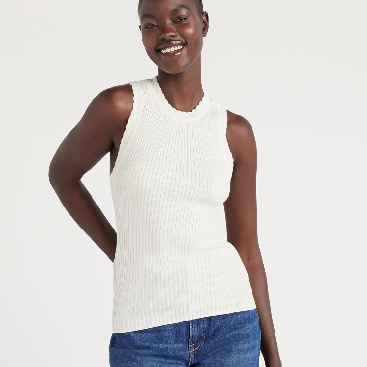 Scallop Trim Sleeveless Sweater