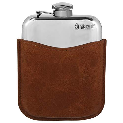 Pewter hip flask with luxurious leather case