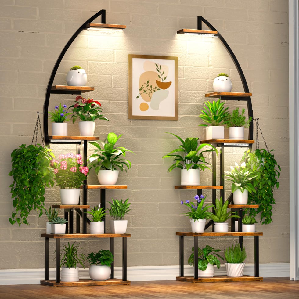 Indoor plant stand with grow light