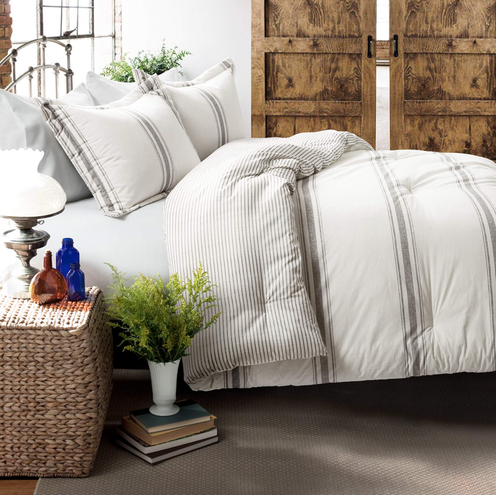 Lush Decor Farmhouse Stripe Reversible Bedding Set 