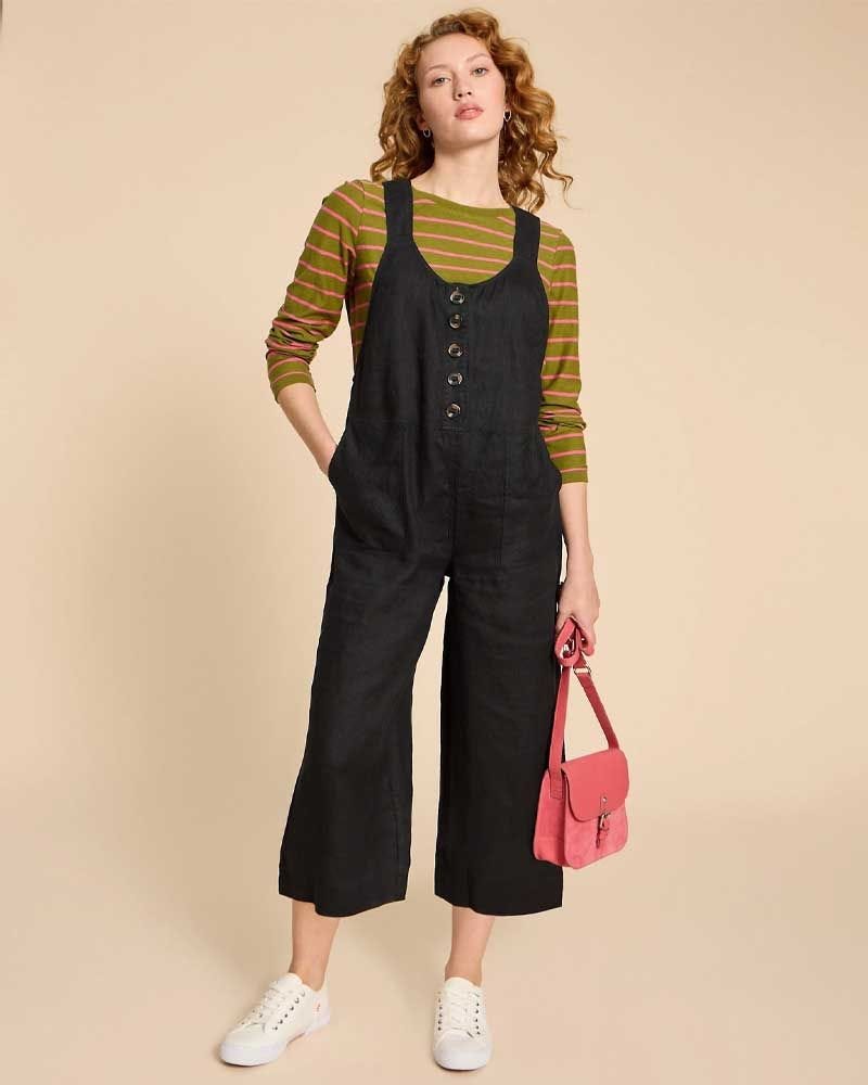 Pure Linen Cropped Dungarees