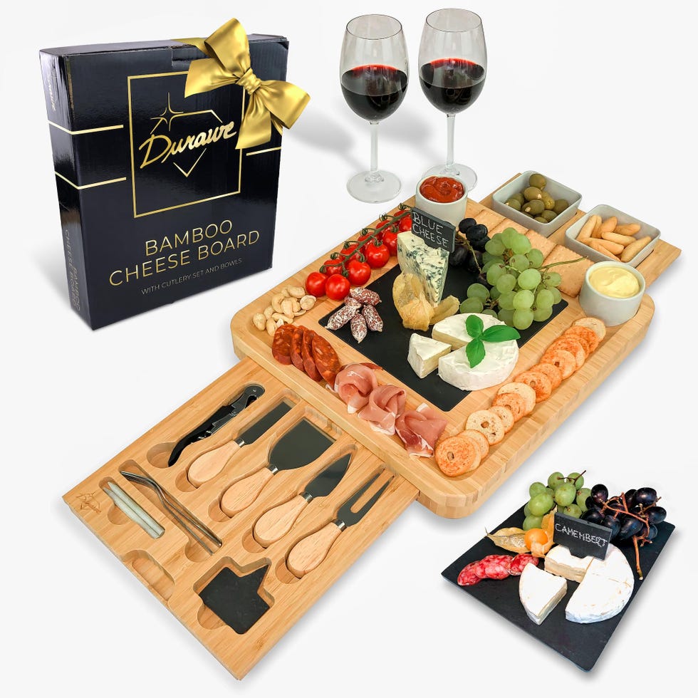  Tabla de quesos de Bambú y cuchillos, cuencos de cerámica y abrebotellas
