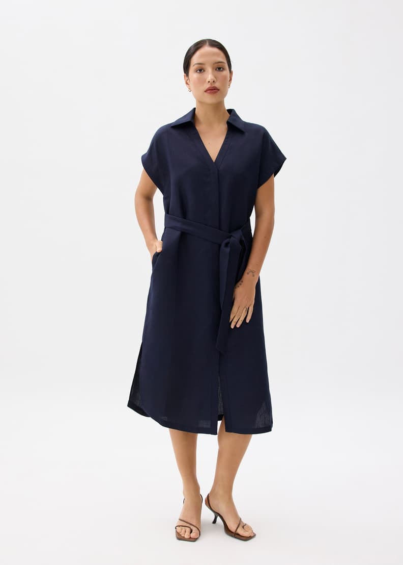 Suri Classic Linen Belted Shirt Dress