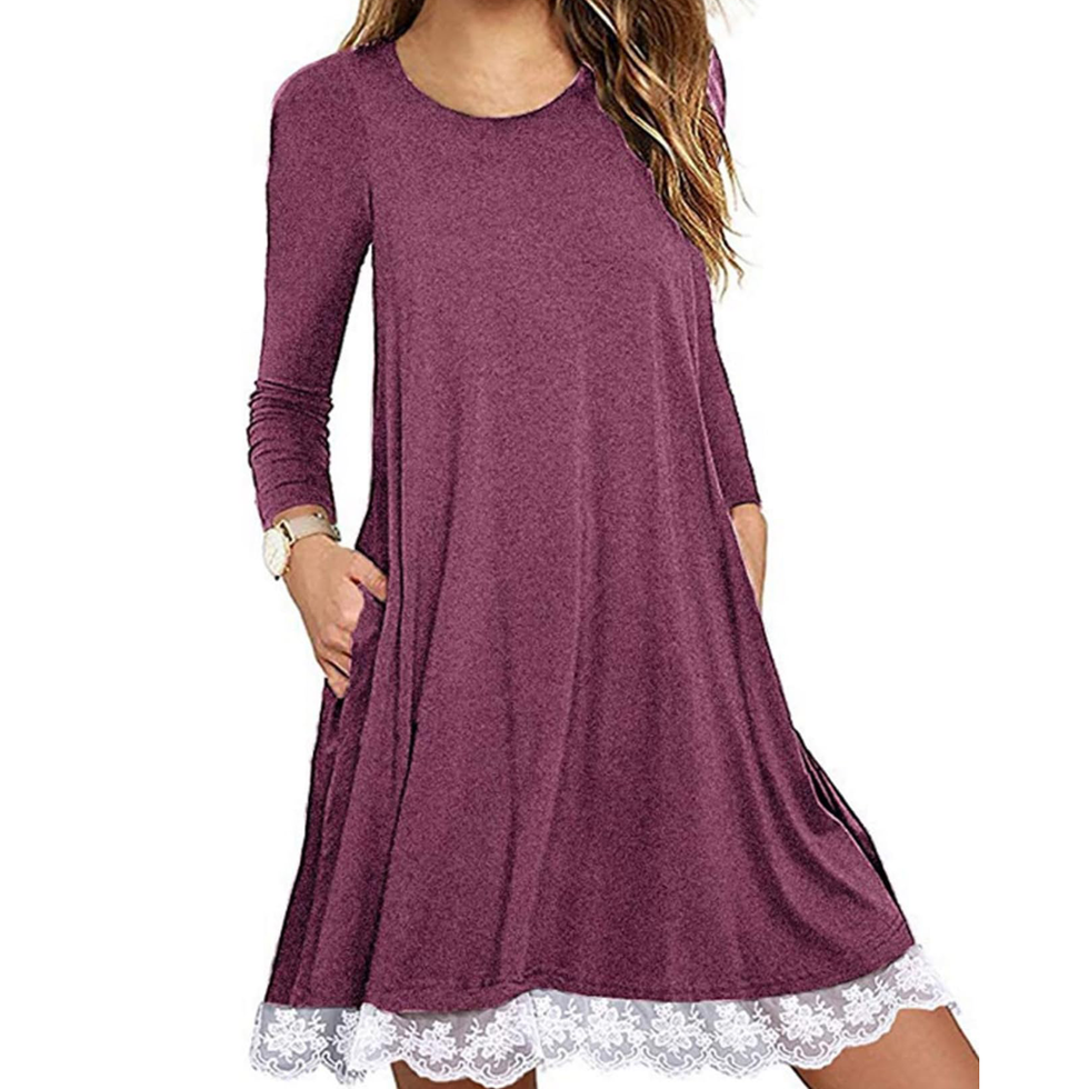 Casual Lace Tunic Dress with Pockets