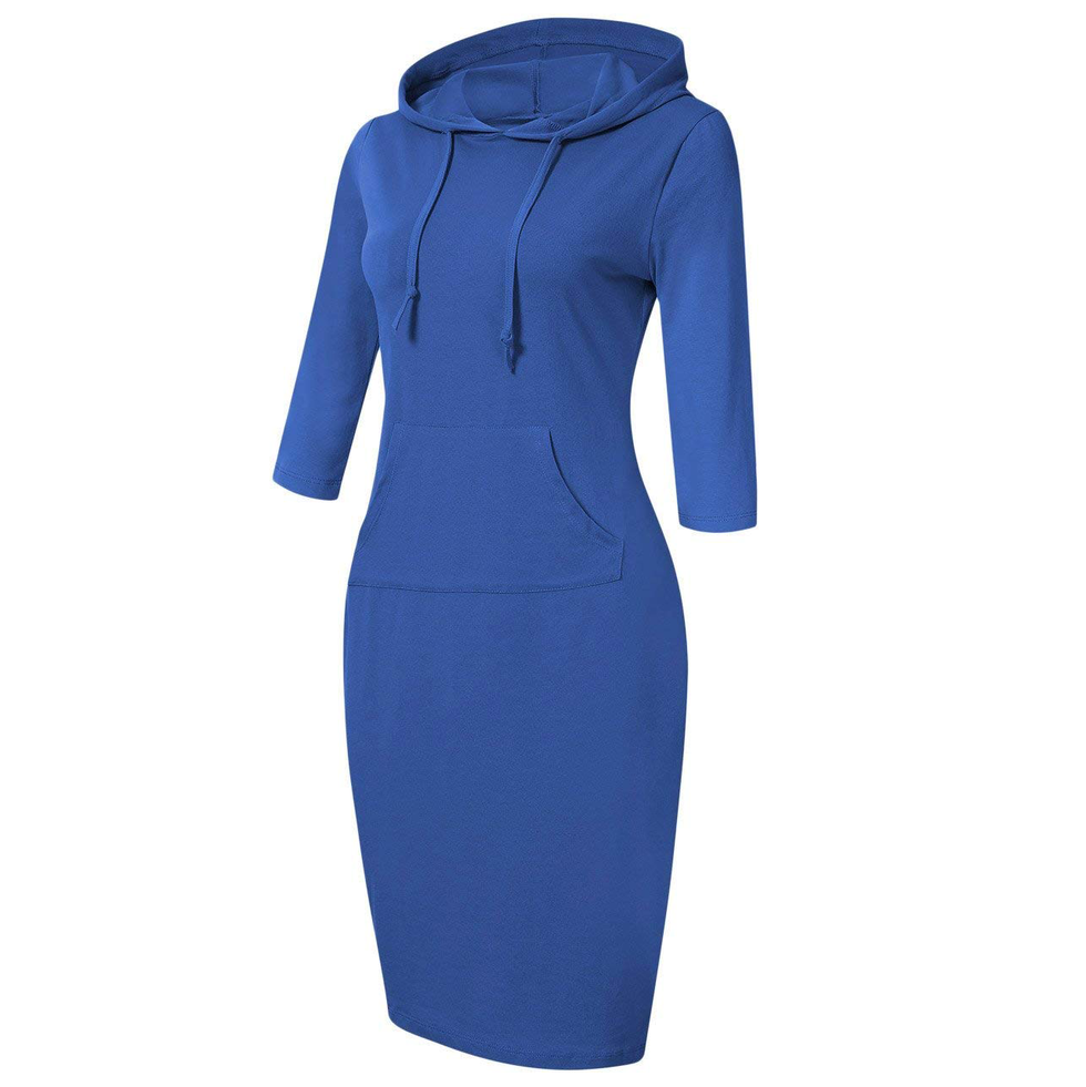 3/4 Sleeve Pocket Pullover Hoodie Dress