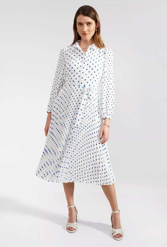 Tallulah Polka Dot Midi Dress, Ivory/Blue