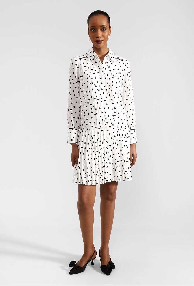 Polka Dot Knee Length Shirt Dress