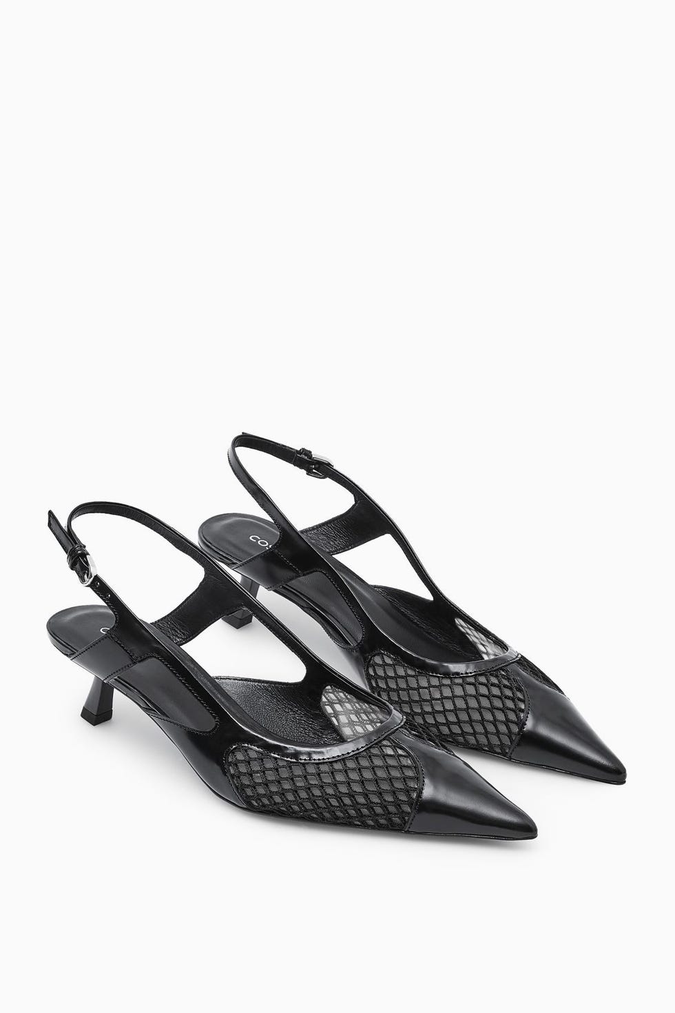 Pointed mesh slingback kitten heels