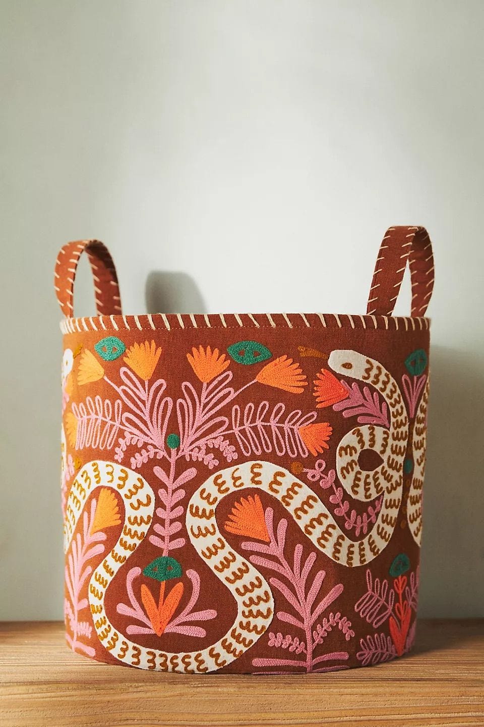 Kaia Snake Embroidered Storage Basket